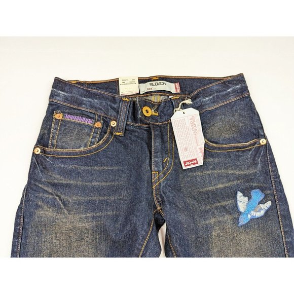 Vintage Y2K Levi's 504 Slouch Jeans Re-Issued Distressed Embroidery Size 7 New - Picture 2 of 11